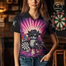 Load image into Gallery viewer, Pink Funny Raccoon Neon Graffiti Darts Shirt For Women Custom Darts Jersey Team Polo &amp; 1/4 Zip TDM6000
