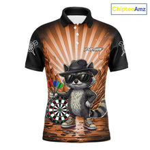 Load image into Gallery viewer, Orange Funny Raccoon Neon Graffiti Darts Shirt For Men Custom Darts Jersey Team Polo &amp; 1/4 Zip TDM6001