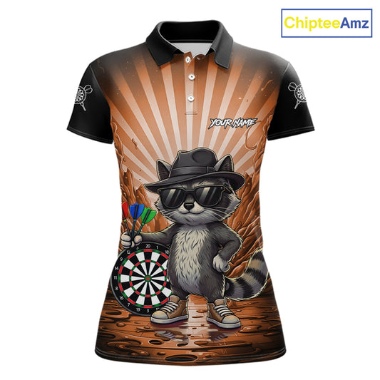 Orange Funny Raccoon Neon Graffiti Darts Shirt For Women Custom Darts Jersey Team Polo & 1/4 Zip TDM6001
