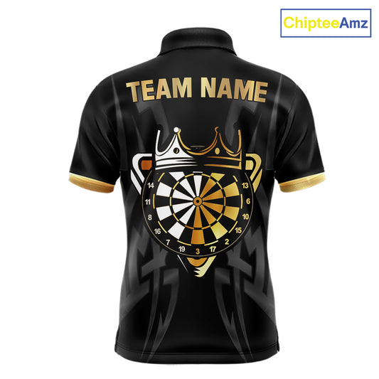 Black And Gold Dartboard Crown Dart Shirts For Men Custom Tribal Dart Jersey Team Polo & 1/4 Zip TDM6228