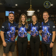Load image into Gallery viewer, Blue Lightning 8 Ball US Flag Skull Billiard Shirt For Men Custom Pool Team Jersey Polo &amp; 1/4 Zip TDM6230
