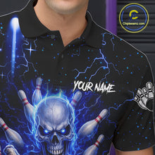 Load image into Gallery viewer, Blue Lightning US Flag Skull Bowling Shirt For Men Custom Bowling Team Jersey Polo &amp; Quarter Zip TDM6232