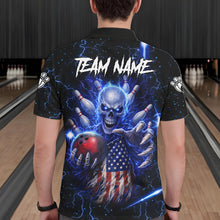 Load image into Gallery viewer, Blue Lightning US Flag Skull Bowling Shirt For Men Custom Bowling Team Jersey Polo &amp; Quarter Zip TDM6232