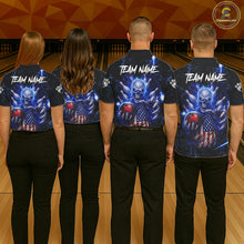 Load image into Gallery viewer, Blue Lightning US Flag Skull Bowling Shirt For Men Custom Bowling Team Jersey Polo &amp; Quarter Zip TDM6232
