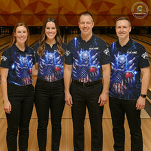 Load image into Gallery viewer, Blue Lightning US Flag Skull Bowling Shirt For Men Custom Bowling Team Jersey Polo &amp; Quarter Zip TDM6232