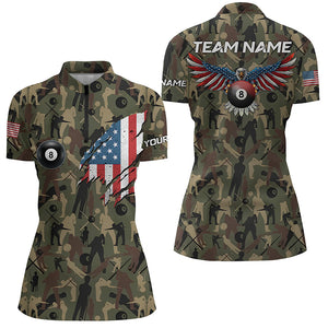 USA Eagle Flag Billiard Camo Full Printed Women Quarter-Zip Shirts Custom Billiard Clothing TDM0476