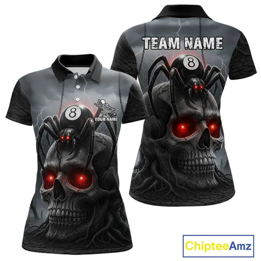 Personalized Spider 8 Ball Pool Skull Billiard Shirt For Women, Billiard Team Jersey Polo & 1/4 Zip TDM5640