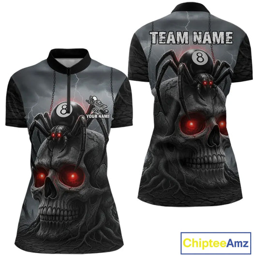 Personalized Spider 8 Ball Pool Skull Billiard Shirt For Women, Billiard Team Jersey Polo & 1/4 Zip TDM5640