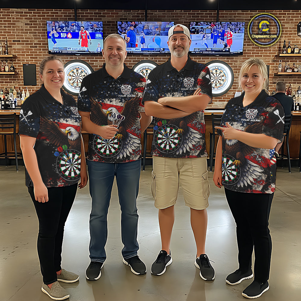 Grunge American Flag Eagle Darts Shirt For Women Custom Patriotic Darts Team Jersey Polo & 1/4 Zip TDM6002