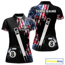 Load image into Gallery viewer, US Flag Smoke 8 Ball Billiard Shirt For Women Custom Patriotic Pool Team Jersey Polo &amp; 1/4 Zip TDM6010