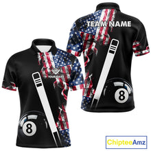 Load image into Gallery viewer, US Flag Smoke 8 Ball Billiard Shirt For Men Custom Patriotic Pool Team Jersey Polo &amp; 1/4 Zip TDM6010