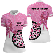 Load image into Gallery viewer, Pink Glitter Ribbon Dartboard Breast Cancer Awareness Darts Shirts For Women Custom Darts Jersey TDM1579