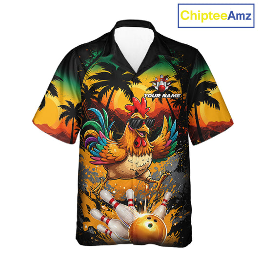 Funny Chicken Sunset Tropical Bowling Hawaiian Jersey For Men Women Custom Bowling Team Shirts TDM6458