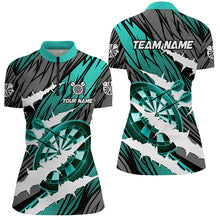 Load image into Gallery viewer, Custom Turquoise Darts Board Funny Crack Darts Women Polo &amp; Quarter-Zip Shirts, Darts Team Jerseys TDM1728