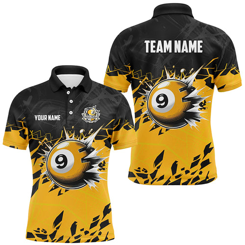 Funny Yellow Black 9 Ball Pool Crack Custom Billiard Shirts For Men, 9 Ball Billiard Jerseys TDM2416