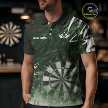 Load image into Gallery viewer, Green Geometric Darts Shirt With Pocket Option Custom Men's Darts Jersey TDM5361