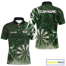 Load image into Gallery viewer, Green Geometric Darts Shirt With Pocket Option Custom Men's Darts Jersey TDM5361