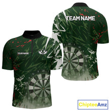 Load image into Gallery viewer, Green Geometric Darts Shirt With Pocket Option Custom Men's Darts Jersey TDM5361