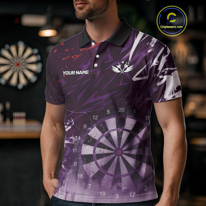 Purple Geometric Darts Shirt With Pocket Option Custom Men's Darts Jersey TDM5362