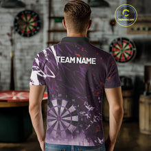 Load image into Gallery viewer, Purple Geometric Darts Shirt With Pocket Option Custom Men's Darts Jersey TDM5362