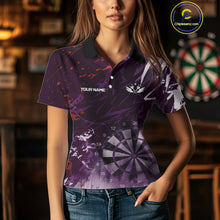 Load image into Gallery viewer, Purple Geometric Darts Shirt With Pocket Option Custom Women's Darts Jersey TDM5362