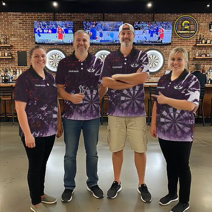 Purple Geometric Darts Shirt With Pocket Option Custom Men's Darts Jersey TDM5362