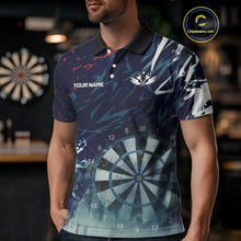 Load image into Gallery viewer, Blue Geometric Darts Shirt With Pocket Option Custom Men's Darts Jersey TDM5363