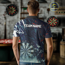 Load image into Gallery viewer, Blue Geometric Darts Shirt With Pocket Option Custom Men's Darts Jersey TDM5363