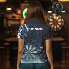 Load image into Gallery viewer, Blue Geometric Darts Shirt With Pocket Option Custom Women's Darts Jersey TDM5363