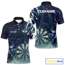 Load image into Gallery viewer, Blue Geometric Darts Shirt With Pocket Option Custom Men's Darts Jersey TDM5363