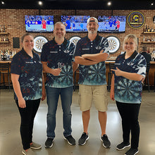 Load image into Gallery viewer, Blue Geometric Darts Shirt With Pocket Option Custom Men's Darts Jersey TDM5363