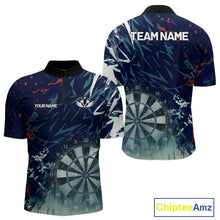 Load image into Gallery viewer, Blue Geometric Darts Shirt With Pocket Option Custom Men's Darts Jersey TDM5363