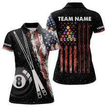 Load image into Gallery viewer, Retro Black Grunge American Flag 8 Ball Pool Women Billiard Shirts Custom Patriotic Billiard Jersey TDM3371