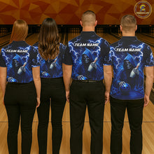 Load image into Gallery viewer, Blue Grim Reaper Bowling Shirt For Women Custom Lightning Team League Bowling Jersey Polo &amp; 1/4 Zip TDM5854