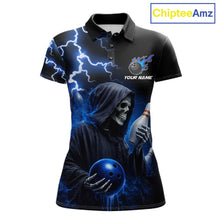 Load image into Gallery viewer, Blue Grim Reaper Bowling Shirt For Women Custom Lightning Team League Bowling Jersey Polo &amp; 1/4 Zip TDM5854