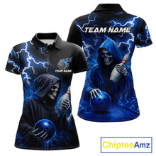 Load image into Gallery viewer, Blue Grim Reaper Bowling Shirt For Women Custom Lightning Team League Bowling Jersey Polo &amp; 1/4 Zip TDM5854