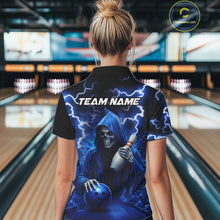 Load image into Gallery viewer, Blue Grim Reaper Bowling Shirt For Women Custom Lightning Team League Bowling Jersey Polo &amp; 1/4 Zip TDM5854