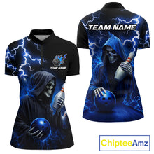 Load image into Gallery viewer, Blue Grim Reaper Bowling Shirt For Women Custom Lightning Team League Bowling Jersey Polo &amp; 1/4 Zip TDM5854