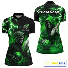 Load image into Gallery viewer, Green Grim Reaper Bowling Shirt For Women Custom Lightning Team League Bowling Jersey Polo, 1/4 Zip TDM5855
