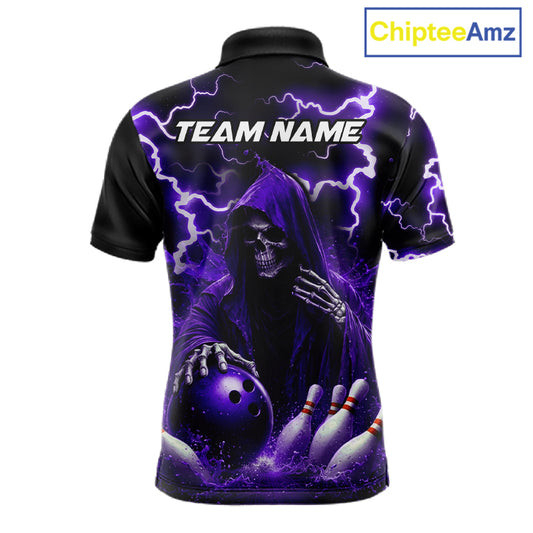 Purple Grim Reaper Bowling Shirt For Men Custom Lightning Bowling Jersey Team Polo & 1/4 Zip TDM5857