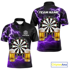 Load image into Gallery viewer, Purple Funny Beer Darts Shirt For Men Custom Lightning Darts Jersey Team Polo &amp; 1/4 Zip TDM5859