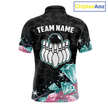 Load image into Gallery viewer, Funny Pink And Turquoise Diamonds Bowling Shirt For Men Custom Bowling Team Jersey TDM5860