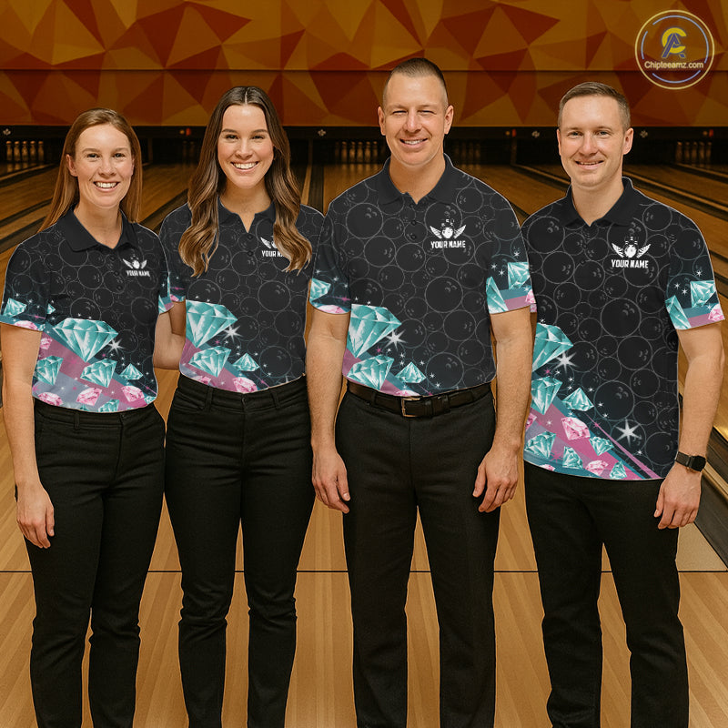Funny Pink And Turquoise Diamonds Bowling Shirt For Women Custom Bowling Team Jersey TDM5860
