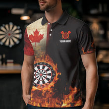 Load image into Gallery viewer, Personalized Retro Canada Flag Flame Dartboard Darts Shirts For Men, Patriotic Canadian Dart Jersey TDM3675