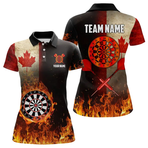 Personalized Retro Canada Flag Flame Dartboard Darts Shirts For Women, Patriotic Canadian Dart Jersey TDM3675