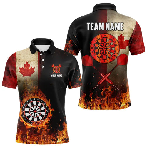 Personalized Retro Canada Flag Flame Dartboard Darts Shirts For Men, Patriotic Canadian Dart Jersey TDM3675