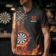 Load image into Gallery viewer, Personalized Retro US Flag Flame Dartboard Darts Shirts For Men, Patriotic American Dart Jerseys TDM3676