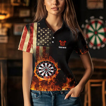 Load image into Gallery viewer, Personalized Retro US Flag Flame Dartboard Darts Shirts For Women, Patriotic American Dart Jerseys TDM3676