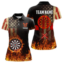 Load image into Gallery viewer, Personalized Retro US Flag Flame Dartboard Darts Shirts For Women, Patriotic American Dart Jerseys TDM3676