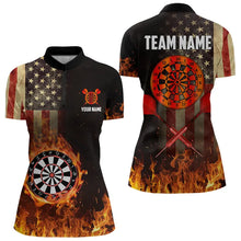 Load image into Gallery viewer, Personalized Retro US Flag Flame Dartboard Darts Shirts For Women, Patriotic American Dart Jerseys TDM3676